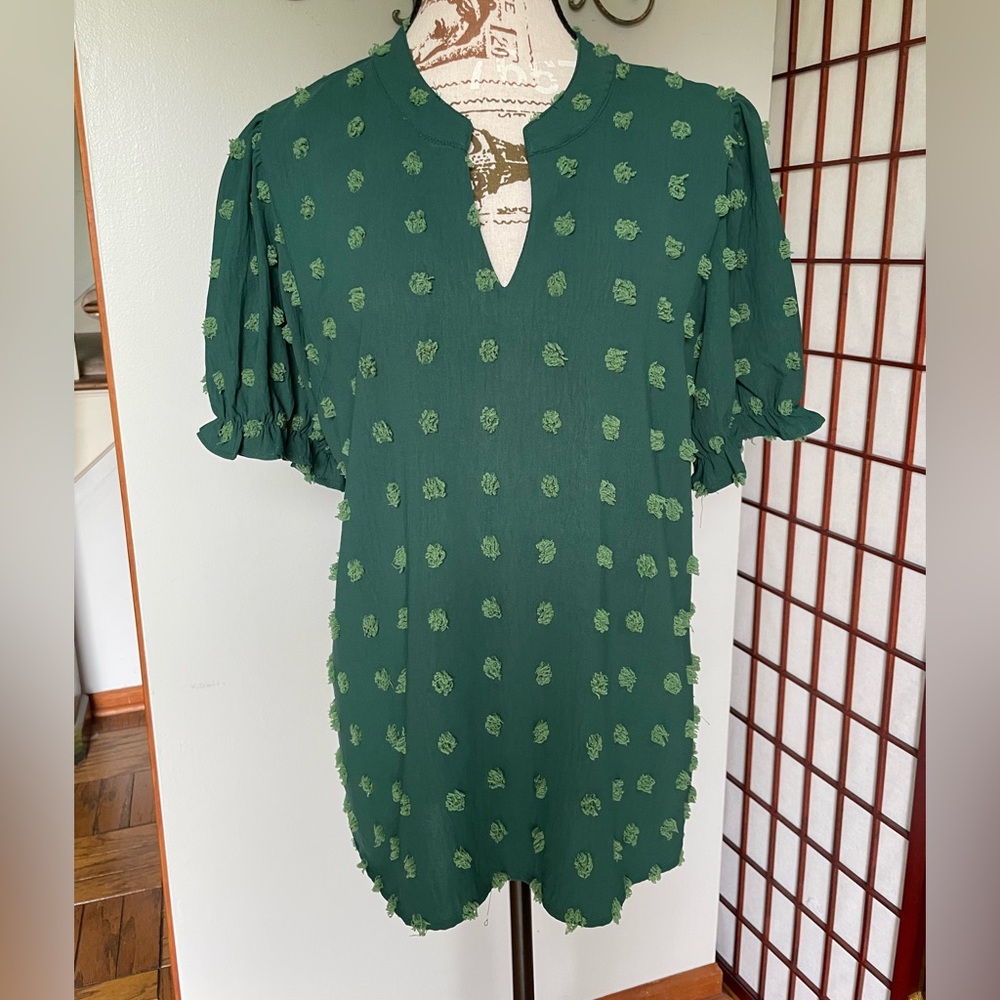 Dark Green Textured Blouse, Size L